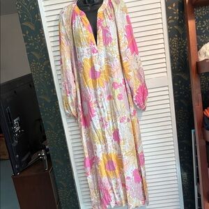 H&M Pink and Yellow Floral Long Sleeve Dress